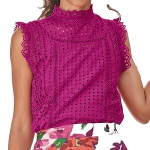 Sundance Lyra Eyelet Top Pink Fuchsia 2-Piece Sleeveless Blouse Cotton NWT Large
